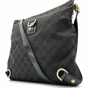 1円《 正規品・美品 》GUCCI グッチ アビー GGキャンバス ショルダーバッグ クロスボディ メンズ レディース ビジネス ブラック 黒 レザー