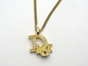 1000円スタート ネックレス Christian Dior クリスチャンディオール Diorロゴ ラインストーン ゴールド アクセサリー 装飾品 WHO K60025