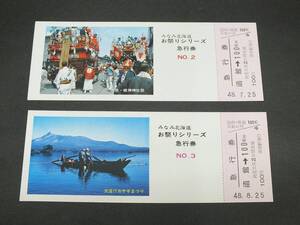 〇国鉄　急行券　みなみ北海道　函館→100km　昭和48年　2枚