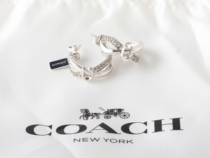 E23961 新品同様 極美品 COACH コーチ Cロゴ ピアス シルバー×クリア ラインストーン アクセサリー 保管袋付き