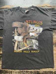 90s 1990s 90年代 STURGIS バイカー Tシャツ USA製 ヴィンテージ 古着 鷲 イーグル アメカジ アメリカ 牛 骨 ハーレー バイク L 黒 