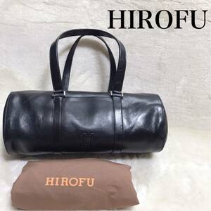 美品 ヒロフ Hロゴ オールレザー 肩がけ ミニボストン ハンドバッグ ブラック HIROFU