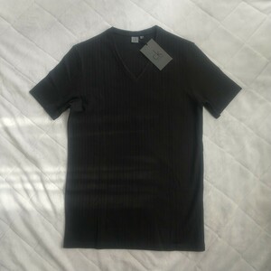 《未使用》 CALVIN KLEIN カルバンクライン ★ Vネック 半袖 リブ Tシャツ M ブラック ＊新品 国内正規品 CK シーケー カットソー トップス