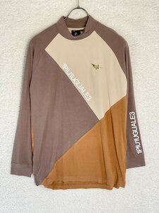 1PIU1UGUALE3　GOLF 4 ベージュ×キャメル L/S MOCK NECK CROSS　モックネックロングスリーブクロ