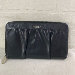 4032☆ FURLA フルラ 小物 財布 長財布 小銭入れあり レザーウォレット ラウンドファスナー レディース ブラック