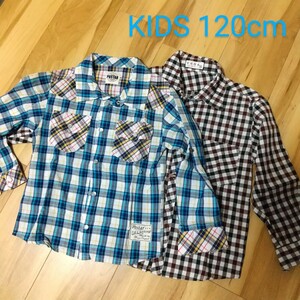 KIDS 120cm 長袖チェックシャツ２枚組 コットン