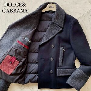 極美品/Lサイズ★ DOLCE&GABBANA ドルチェ&ガッバーナ ダウン切替 ピーコート Pコート ジャケット ブルゾン バイカラー イタリア製 メンズ