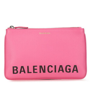 バレンシアガ ヴィル ロゴ クラッチバッグ ポーチ 545773 ピンク レザー レディース BALENCIAGA 【中古】