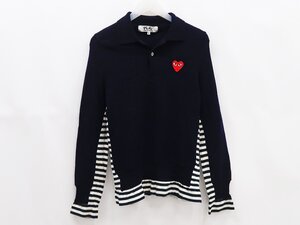 ◇【PLAY COMME des GARCONS プレイ コム デ ギャルソン】ハート ボーダー 切替ニット ネイビー M