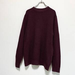 古着　H&M エイチアンドエム　ニット　セーター　無地　クルーネック　ボルドー　【W387】