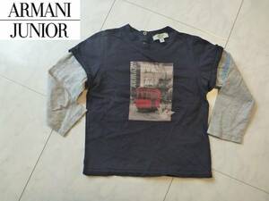 アルマーニBaby　 アルマーニジュニア（Armani Junior）　★黒×グレー　重ね着風　長袖Ｔシャツ　24M　92　　90