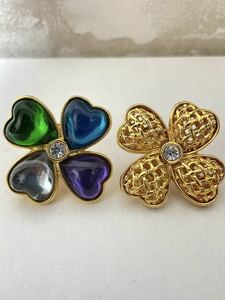 美品！希少！YSL イヴサンローラン クローバー ブローチ ピンバッチ カラーストーン 花 フラワー ヴィンテージ