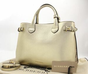 超美品★バーバリー BURBERRY ミディアム バナー ノバチェック トート 2WAY ゴールド★4004372 1