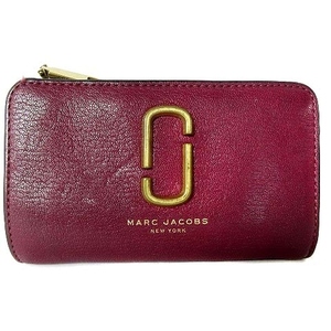 マークジェイコブス MARC JACOBS 財布 二つ折り ラウンドジップ レザー シボ 赤系 レッド系 ■GY13 レディース