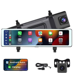 ワイヤレスCarplay/AndroidAuto対応１２インチIPS液晶画面　ミラー型ドライブレコーダー ポータブルナビカーナビ機能 2カメラ録画 音楽対応