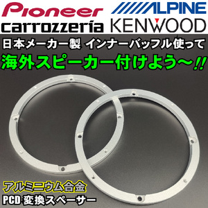 PCD変換アルミで輸入6.5インチ取り付け■カロッツェリア インナーバッフル流用★一部6.5インチ 165mm 16.5cmスピーカーインストールキット