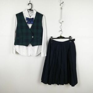 1円 ベスト スカート リボン 上下4点セット 冬物 女子 学生服 中学 高校 制服 中古 ランク:C EY6862