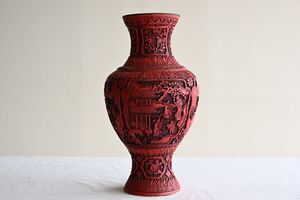 【骨董品】堆朱風 花瓶 中国美術 時代物 唐物 壺 花器 置物 飾壺