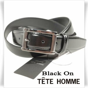 新品1円～★定価0.9万 Black On TETE HOMME テットオム 牛革レザー ビジネスベルト フリーサイズ 本革 黒 ブラック 本物◆5994◆