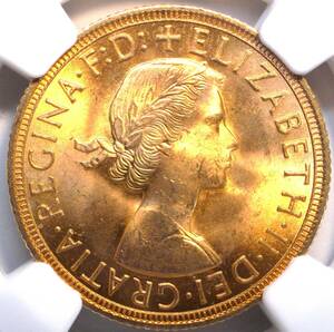 【1950年代 MS65】 1958 イギリス 1ソブリン金貨 NGC MS65 エリザベスⅡ ヤングヤング 聖ジョージの竜退治 (英国 PCGS)