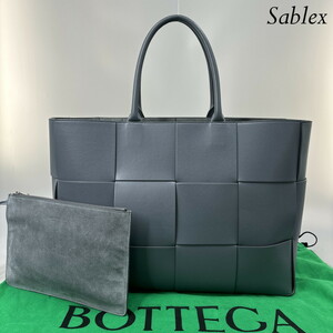 1円【新品未使用/RFID】BOTTEGA VENETA ボッテガヴェネタ ラージ アルコ トートバッグ ビジネバッグ マキシイントレチャート グレー レザー