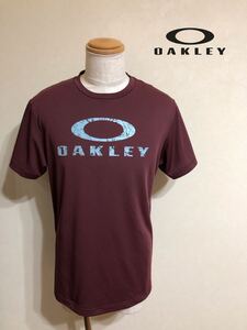 【美品】 OAKLEY オークリー ビッグロゴ クルーネック ドライ Tシャツ トップス サイズXXL 半袖 バーガンディ 454411JP