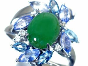 【ジュエリー極】樹脂含浸無し 天然翡翠2.55ct＆天然マルチカラー宝石1.62ct＆ダイヤ0.06ct 高級K18WGリング k5354uk【送料無料】