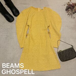 BEAMS 購入　ゴスペルロンドン　GHOSPELL ワンピース　ドレス　ミニスカート カットアウト デザイン　ミニドレス パフスリーブ イエロー　S