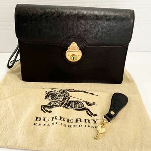 K90 ★極美品 オールド バーバリー BURBERRY セカンドバッグ レザー 鍵キーホルダー ストラップ付き