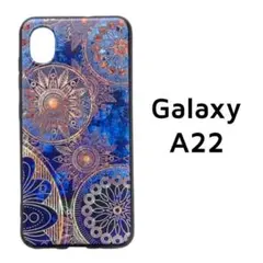 Galaxy A22 5G カバー ブルー アンティーク風 青