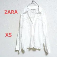 ZARA　ザラ　カットワーク刺繍ブラウス　コットンブレンド　白　長袖　XS