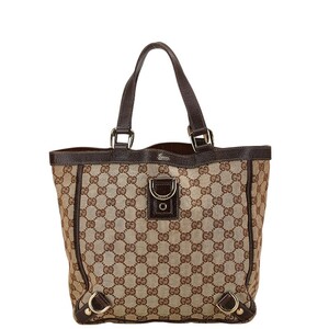 グッチ GGキャンバス アビー ハンドバッグ トートバッグ 130739 ベージュ ブラウン キャンバス レザー レディース GUCCI 【中古】