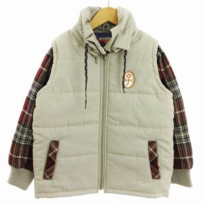 カステルバジャック KIDS SPORT タグ付き 2WAY 中綿ジャケット ブルゾン ベスト チェック ベージュ レッド 赤 130 ■SM3