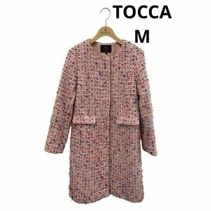 TOCCA トッカ コート 2 ピンク ツイード ノーカラー M