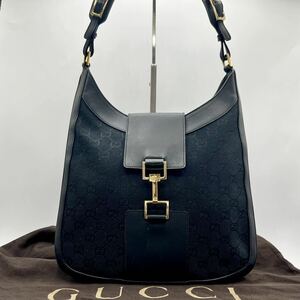 1円◎極上美品◎GUCCI グッチ ハンドバッグ ワンショルダー 肩掛け GGキャンバス×レザー レディース ジャッキー ホースビット ブラック