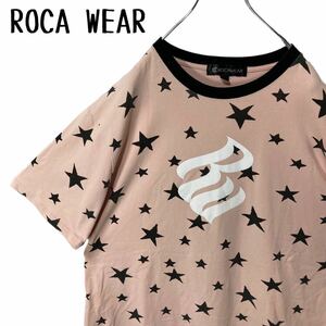 グッドデザイン！ROCA WEARロカウェア 星型 総柄 リンガーネックTシャツ ゆったりサイズ