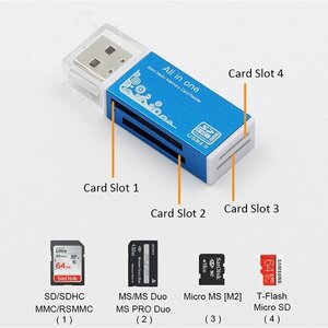 SDカードリーダー/ライター 4in1 アルミ SD+microSD+MSDUO+microMSDUO ブラックｘ１個 送料無料定形外