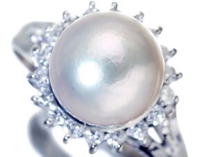 1円～【ジュエリー極】綺麗な艶と照り！良質アコヤ真珠8.5ｍｍ珠＆ダイヤモンド0.23ct 高級Pt900リング w4737vu【送料無料】