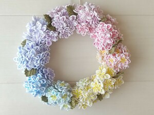 ハンドメイド☆レース編み☆万華鏡紫陽花のリース