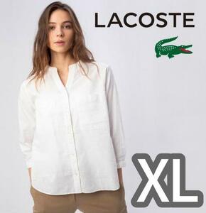 ※訳有り新品タグ付き【LACOSTE】リネンスキッパーネックシャツ/七分丈袖【白/XL】