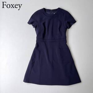 美品 FOXEY NEW YORK フォクシーニューヨーク ドレス フレアワンピース　半袖 トップスステッチショートスリーブ　ミニドレス レディース