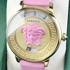 【1円〜】VERSACE ヴェルサーチ 腕時計 メンズ VEZ2 アイコン ピンク文字盤 ゴールド メデューサ ラウンドフェイス 可動品