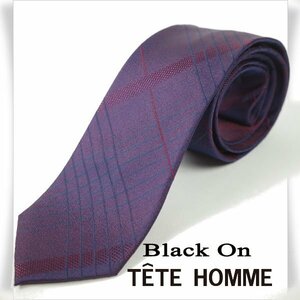 新品1円～★Black On TETE HOMME テットオム シルク絹100% ネクタイ 織柄 バーガンディ チェック 正規店本物◆7801◆