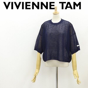 ◆VIVIENNE TAM ヴィヴィアンタム リネン混 シアーサマーニット トップス 紺 ネイビー 38