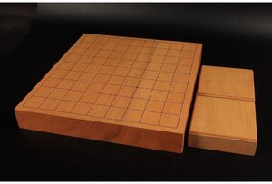 [URA]木製卓上将棋盤・駒台セット/厚み5cm/将棋盤重さ約3.5kg/10-1-118　(検索)骨董/囲碁/将棋/碁笥/碁石/カヤ/榧