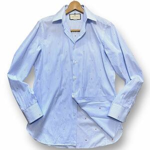 極美品　GUCCI グッチ　ストライプシャツ　GGロゴ刺繍　Lサイズ　ブルー　長袖 シャツ 青 