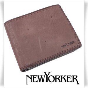 未使用1円～★NEWYORKER ニューヨーカー 牛革レザー 二つ折り財布 ウォレット ブラウン マディソン かぶせ 正規店本物◆4553◆