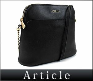 187910〇美品 FURLA フルラ ショルダーバッグ チェーンショルダーバッグ 斜めがけ バッグ レザー 革 ブラック 黒 レディース/ B