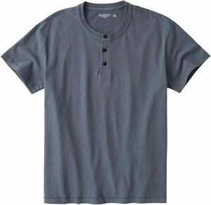 ★未使用★アバクロンビー アンド フィッチ メンズ ヘンリー 半袖Tシャツ スモークブルー Mサイズ (A152)