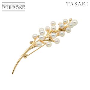 タサキ TASAKI アコヤ真珠 5.0-4.4mm ダイヤ 0.13ct ブローチ K18 YG イエローゴールド 750 パール 田崎真珠 Pearl Brooch 90241945